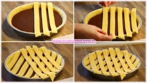 Ricoprire la crostata con le strisce di pasta, creando un motivo a forma di griglia.
